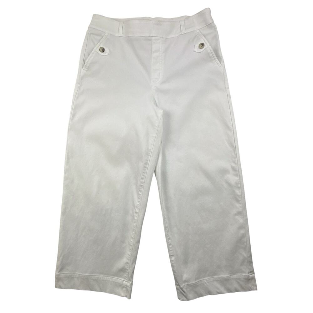 Spanx Pants Bright White Stretch Twill Cropped Wide Leg Pullon Trousers Large - Picture 2 of 16